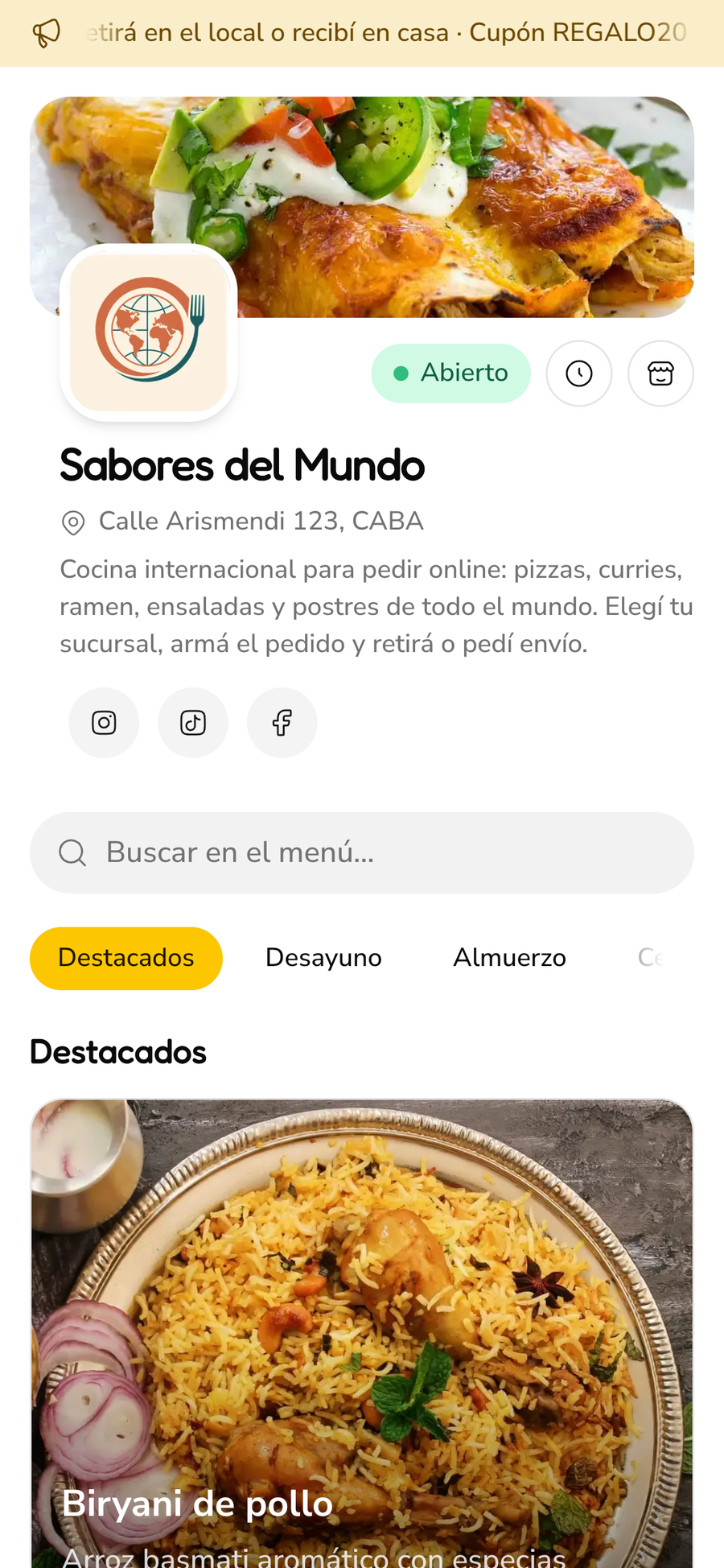 Catálogo online de un comercio en Pedy, abierto en el celular